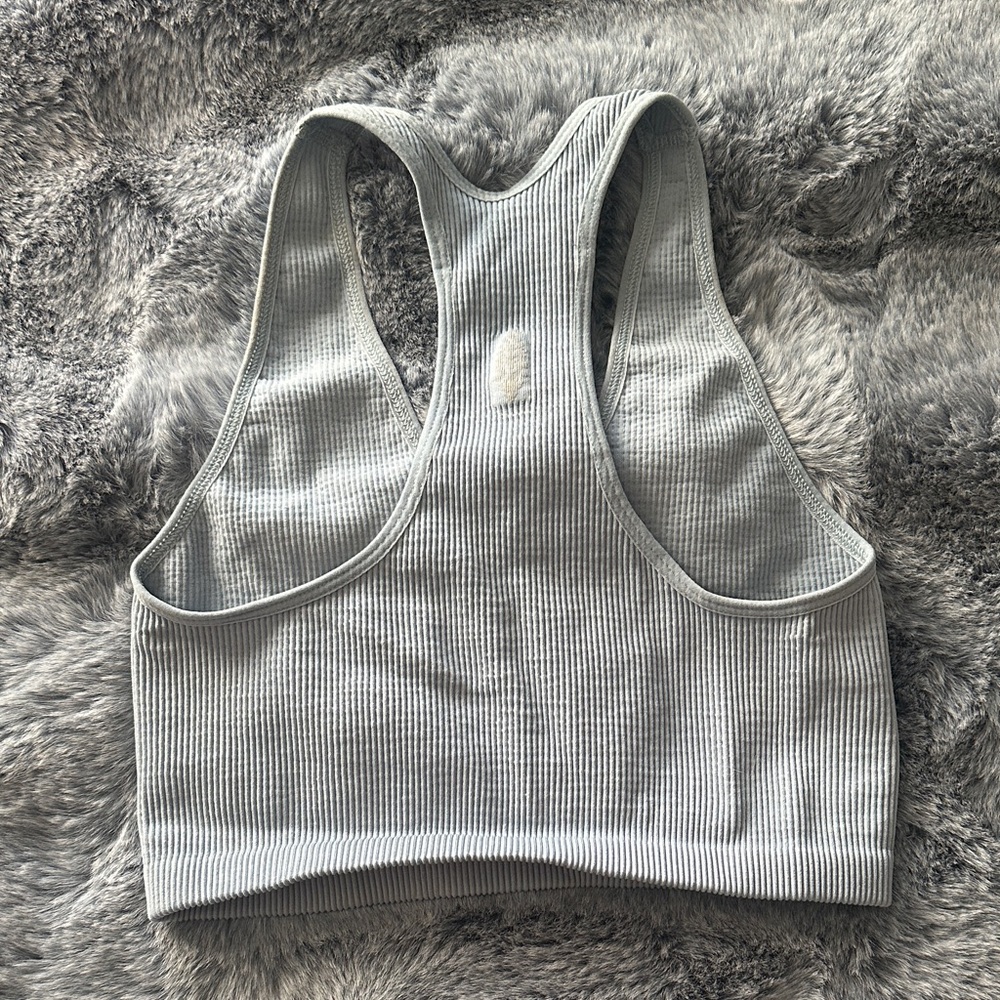 FP Movement by Free People Ribbed V-Neck Racerback Bralette - Light Gray - Picture 2 of 4